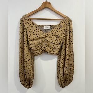 The Native One Animal Print Crop Top Blouse Small Balloon Sleeve